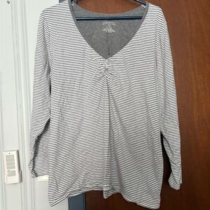 Lane Bryant Grey/White stripe v-neck shirt